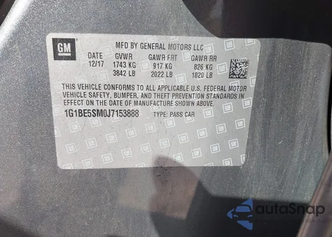 2018 Chevrolet Cruze Lt Auto z USA, uszkodzony, nr VIN 1G1BE5SM0J7153888